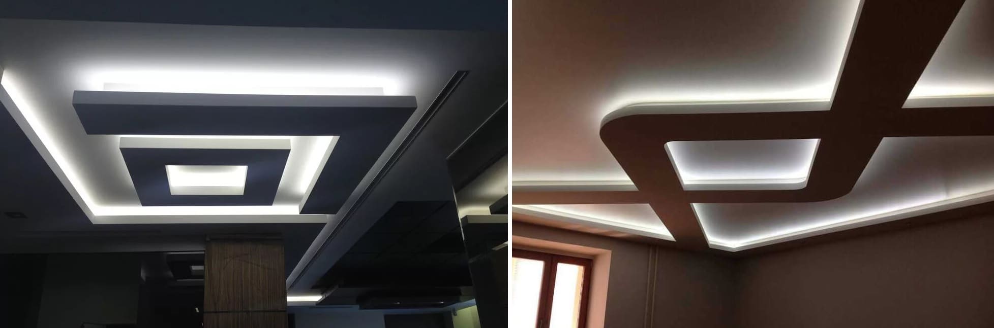 Заказать двухуровневые потолки с подсветкой - уникальный дизайн и богатый выбор освещения от компании Alezi